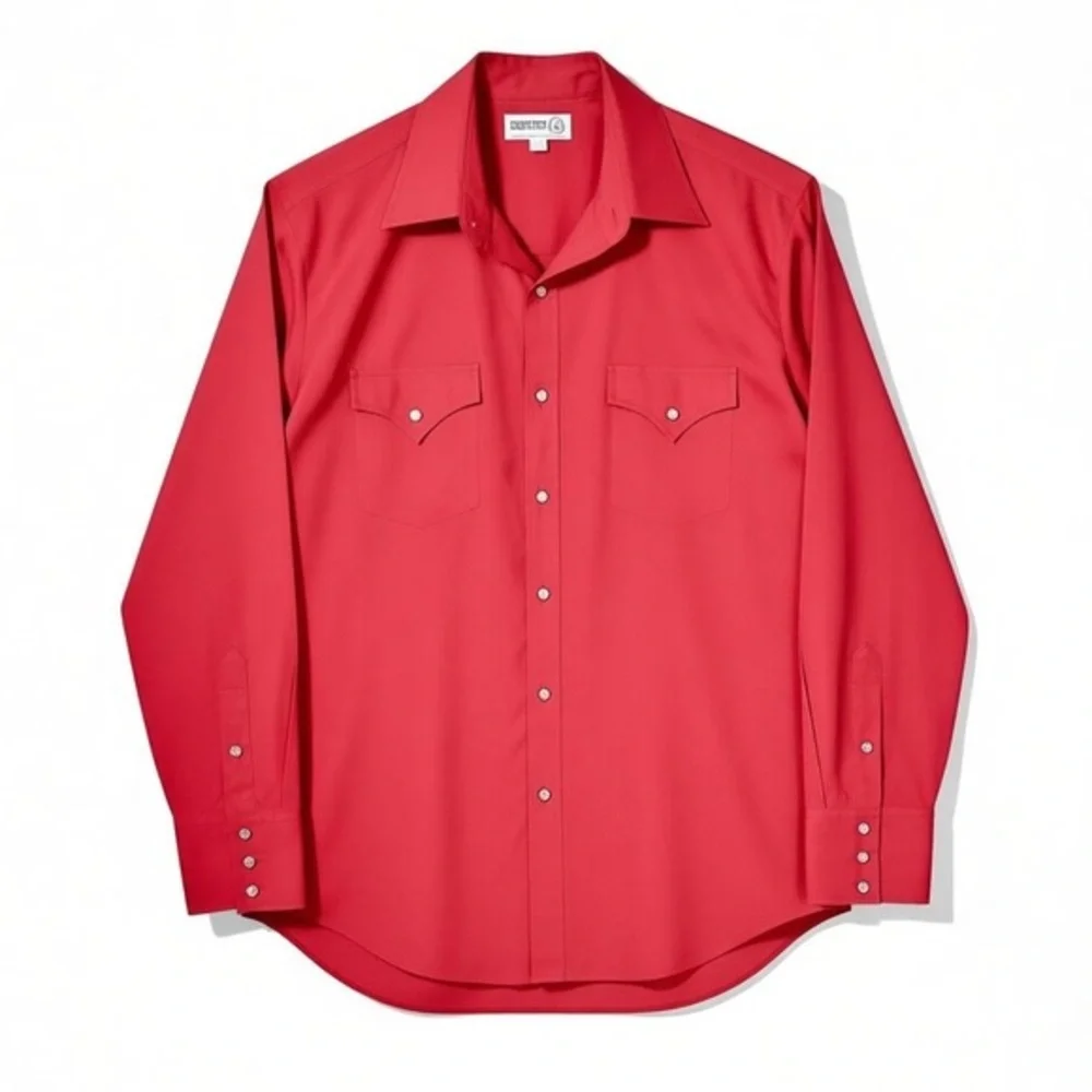 4/$20 Sheplers Red Western Pearl Snap Long Sleeve Shirt Mens XL 17-35 - Picture 2 of 4